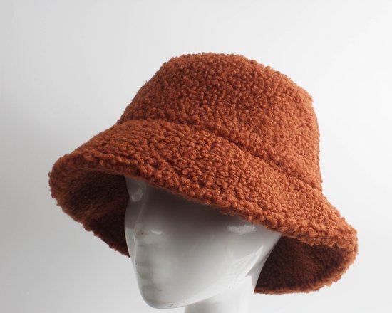 Teddy Bucket Hat - Accessoires Junkie Amsterdam- Chapeau bob - Chapeau d'hiver - Taille unique- Cognac