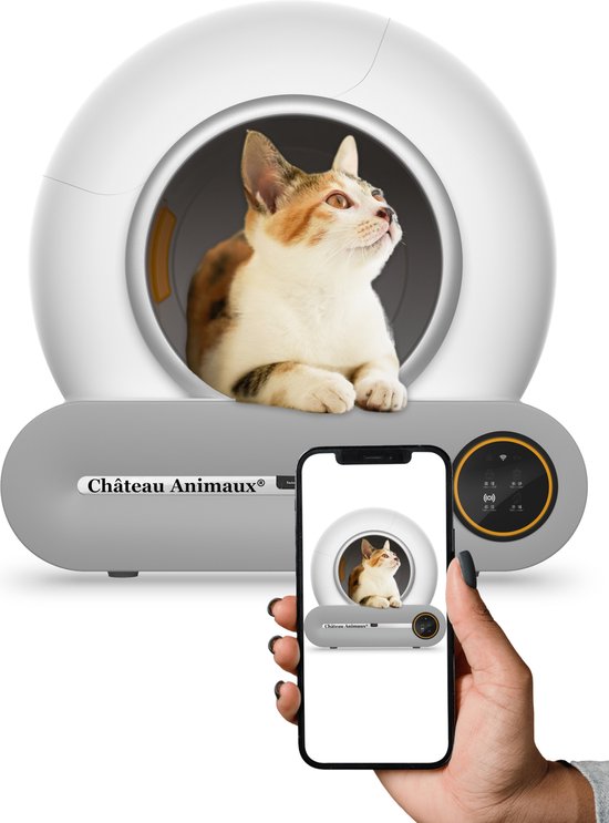 Château Animaux® - Automatische Kattenbak - XXL - Zelfreinigende Kattenbak - Inclusief Kattenbakmat en 4 Rollen Opvangzakjes - Met App en Touchscreen - 65L - Ook geschikt voor grotere katten
