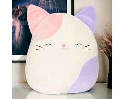 foto van Klikkopers® - Kawaii knuffel - Squish Knuffel - 18 cm tot 22 cm - Kawaii Kat Knuffel - Kawaii Kussen - Kawaii Cat Knuffel - Paars Roze