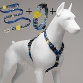 Lindo Dogs - Wandelset van 3 - Hondenriem - halsband hond - Hondenharnas / Hondentuigje - Set van 3 - Apollo - Geel - S