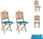 vidaXL Buitenstoelen Bamboe - Set van 2 - Koningsblauw - 100% polyester - Stoelafmetingen- 50 x 42 x 92 cm - Kussenafmetingen- 40 x 40 x 3 cm - Inklapbaar - Tuinstoel