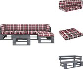 vidaXL Houten Pallet Loungeset - Tuinmeubelset - Grenenhout - 110 x 65 x 55 cm - Rood geruit kussen - Tuinset