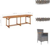 vidaXL Tuinset - Acaciahout - Grijs - 280 x 90 x 75 cm - Inclusief 12 stoelen en kussens - Tuinset