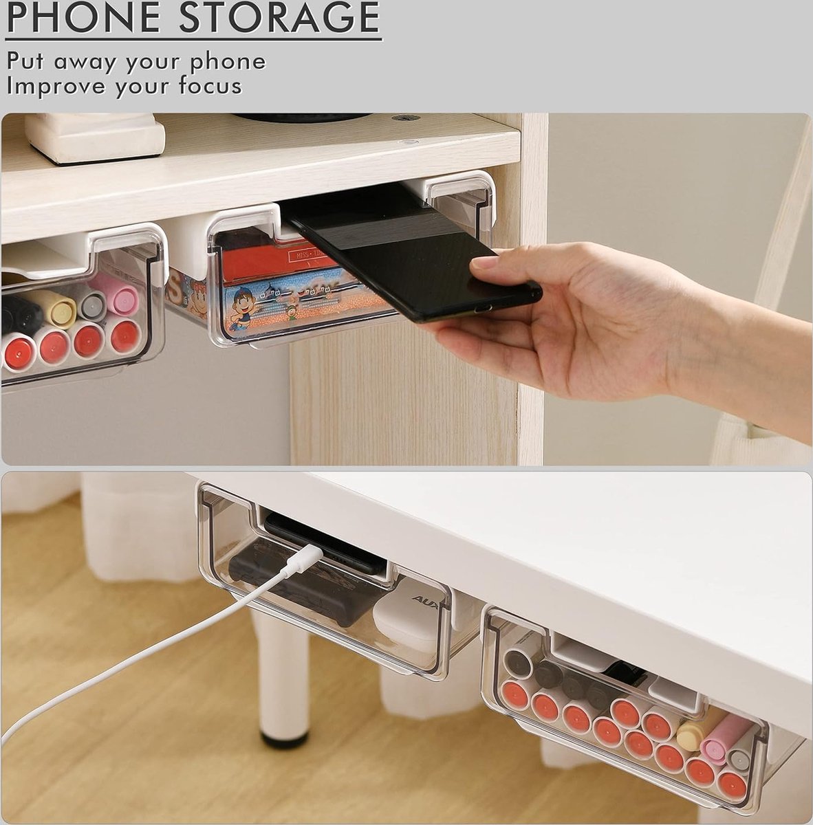 Opklembare organizer voor onder het bureau - 2 uitschuifbare