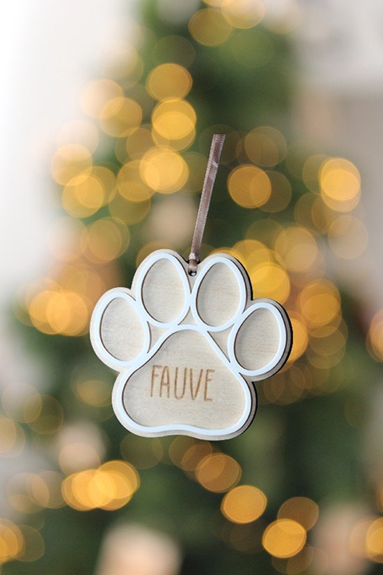 Kerstboomhanger - Pootafdruk hond - met naam - plexiglas