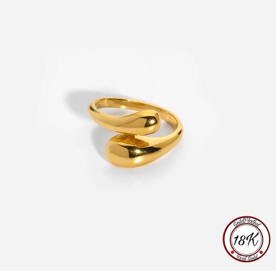 Borasi Druppel Ring Goud | 18K Goldplated | Verstelbare Ring | RVS | Dames Ring | Vrouwen Ring | Sieraden | Elegante Ring | Moederdag Cadeautje