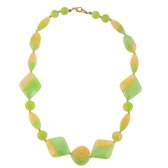 Collier Behave - femme - collier de perles - vert - jaune - couleur or - 45 cm