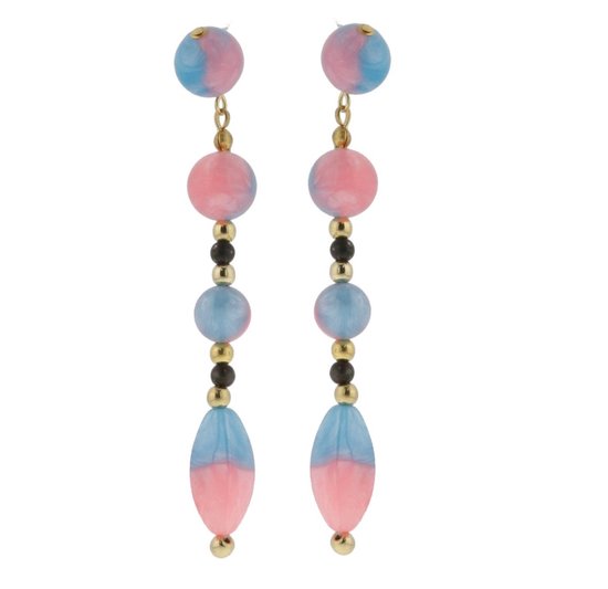 Behave Boucles d'oreilles - boucles d'oreilles - femme - rose - bleu - aspect marbre - longues - 7,5 cm