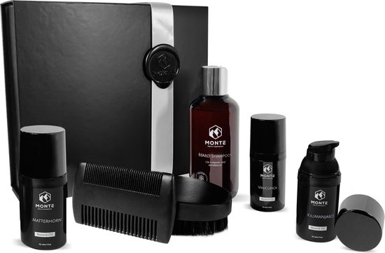 MONTE - Baardverzorging Giftset L - 6-delig - Baardshampoo+ [200ml] - 3x Baardolie [30ml] - Baardkam - Baardborstel - Baardverzorgingsset - Geschenkset mannen - Beard Care - Cadeau voor man met baard - Vaderdag