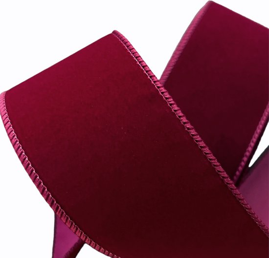 Lint met IJzerdraad | Fluweel Lint | Luxe Fluweellint 63mm (6,3cm) | Bordeaux Rood Kerst Lint | Effen Kerstlint | Stoffen Lint | Decoratielint | Cadeaulint | Lengte: 3 Meter