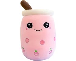 foto van Bubble Tea Knuffel - Teedz - Cadeau - Valentijn -Valentijnsdag - Liefde - Love - Kinderen - Pluche - Kleurrijk - Kussen - Roze - Aardbei - Decor - Speelgoed 1 jaar - Kawaii