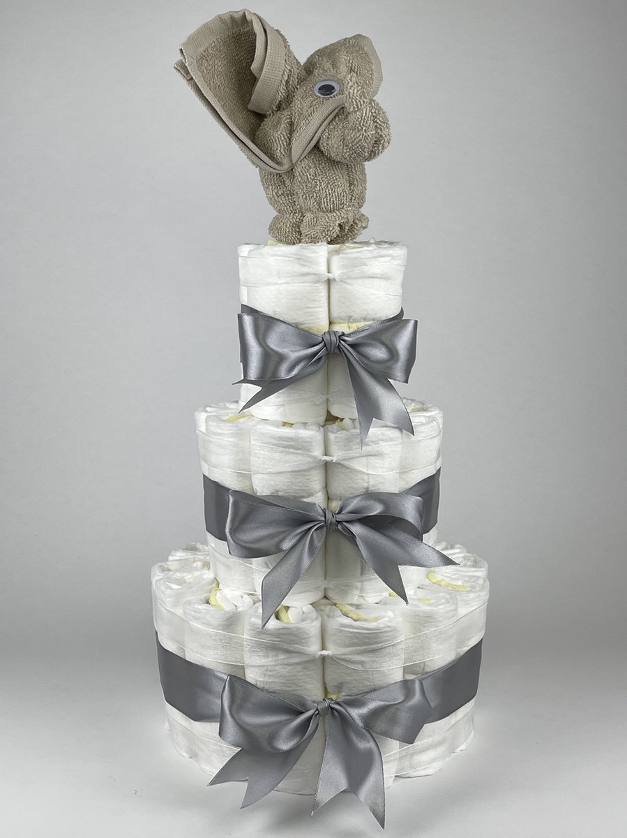 Goedkoopste Chouette-Chouette | Luiertaart Neutraal | Kraamcadeau | Geboorte Jongen Meisje | Babyshower | Olifant Cream - Grijs