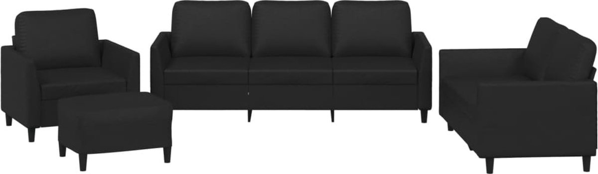 vidaXL - 4-delige - Loungeset - met - kussens - kunstleer - zwart
