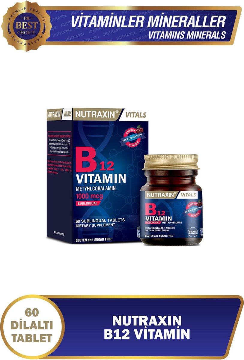 Goedkoopste Nutraxin Vitamine B12 1000 mcg – 60 Tabletten – Hoge Dosis – Energie & Vermoeidheid – Ondersteunt Zenuwstelsel & Immuunsysteem – Vitamine B12 Supplement