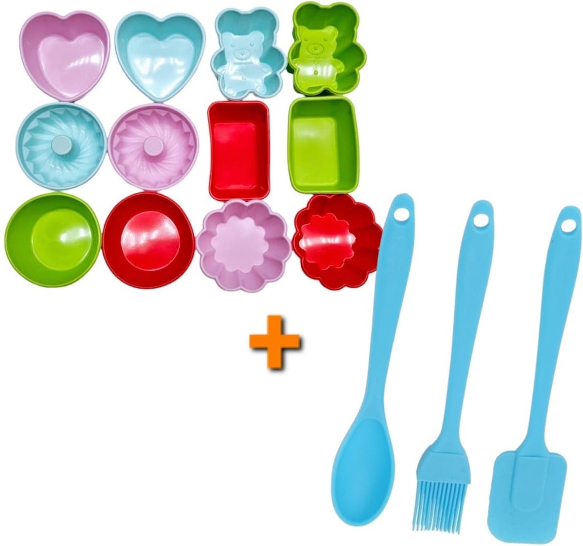 12 stuk siliconen cup cake cups met 3 delige bak set- Kitchen backing set- Gekleurde Cupcake vormpjes set Siliconen Cupcake vorm Bakvorm Muffin Figuur- Hartjes- Beertjes- Rond- Vierkant Herbruikbaar- Vaat bestendig- Kerstcadeau voor kinderen