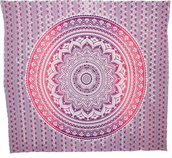 Mandala wanddoek uit India I 100% katoen I ca. 210x220 cm I Indiase Bohemian doek I deco woonkamer I Indiaas wandtapijt als sprei of sprei voor bank / bed in queen size
