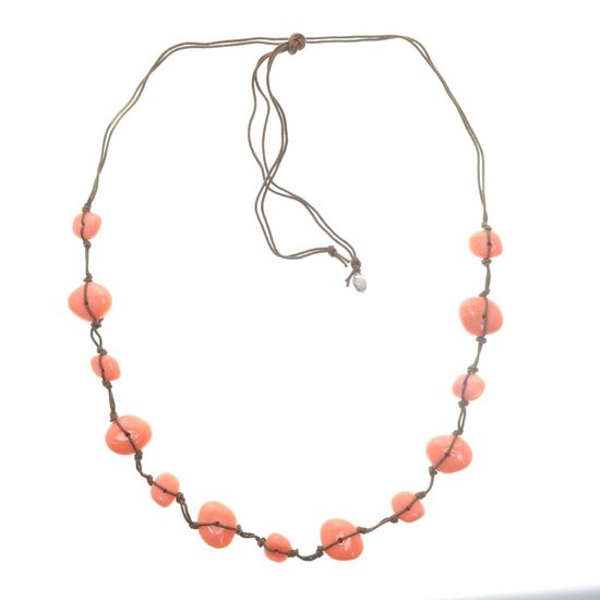 Behave Collier femme marron avec perles rose orange 100 cm - réglable