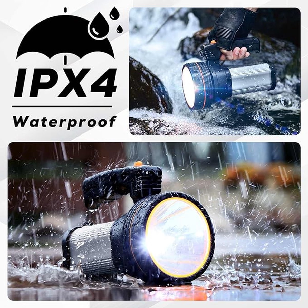 Caméra frontale frontale étanche IPX4 rechargeable mains libres avec lampe  de poche, batterie 4000 mAh, pour camping, randonnée, pêche (noir)