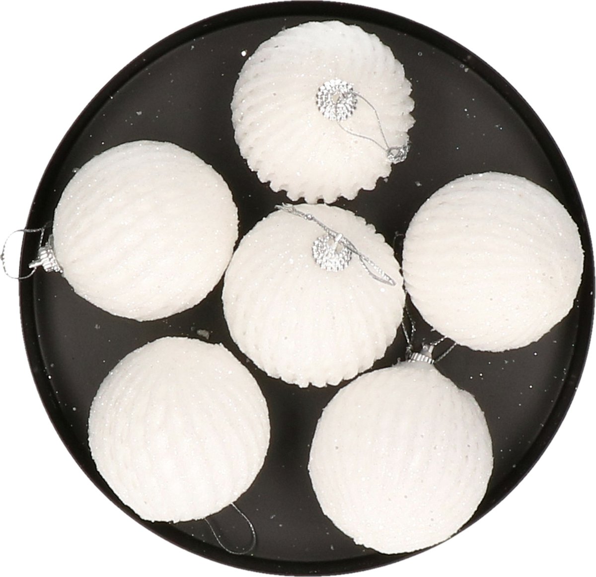 Krist+ gedecoreerde kerstballen - 6x st - wit relief - kunststof - 6 cm