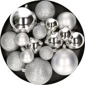 92x morceaux de boules de Noël en plastique argent 4, 6 et 8 cm