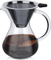 400ml Pour Over Coffee Maker, Zuiger Koffiepotten Handmatige Koffiezetapparaat Glazen Koffiezetapparaat met Roestvrijstalen Filter en Schaal