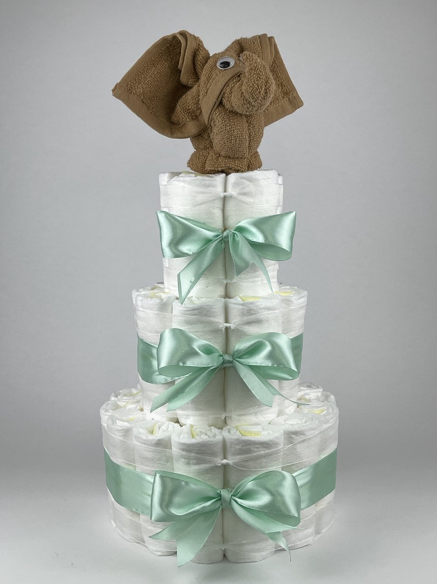 Goedkoopste Chouette-Chouette | Luiertaart Neutraal | Kraamcadeau | Geboorte Jongen Meisje | Babyshower | Olifant Sand - Groen
