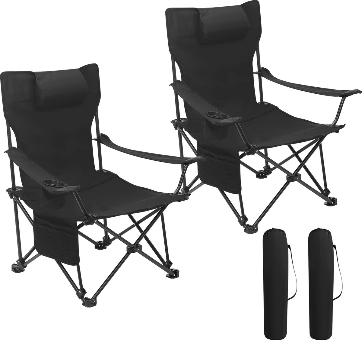 Rootz Campingstoel - Opvouwbare zitting - Buitenligstoel - Viskruk - Draagbare fauteuil - Strandstoel - Reisstoel - Zwart - 58,5x88,5x83 cm