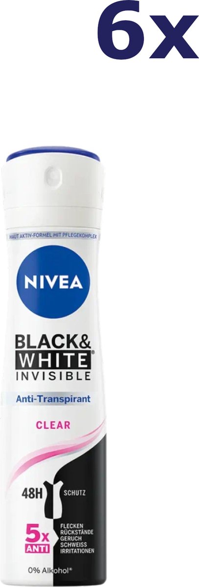 Goedkoopste 6x Nivea Deospray 150ml Black&White Invisible Clear
