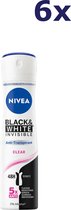 6x Nivea Deospray 150ml Black&White Invisible Clear