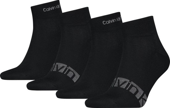 Calvin Klein 4P chaussettes quart rayures logo noir - 40-46
