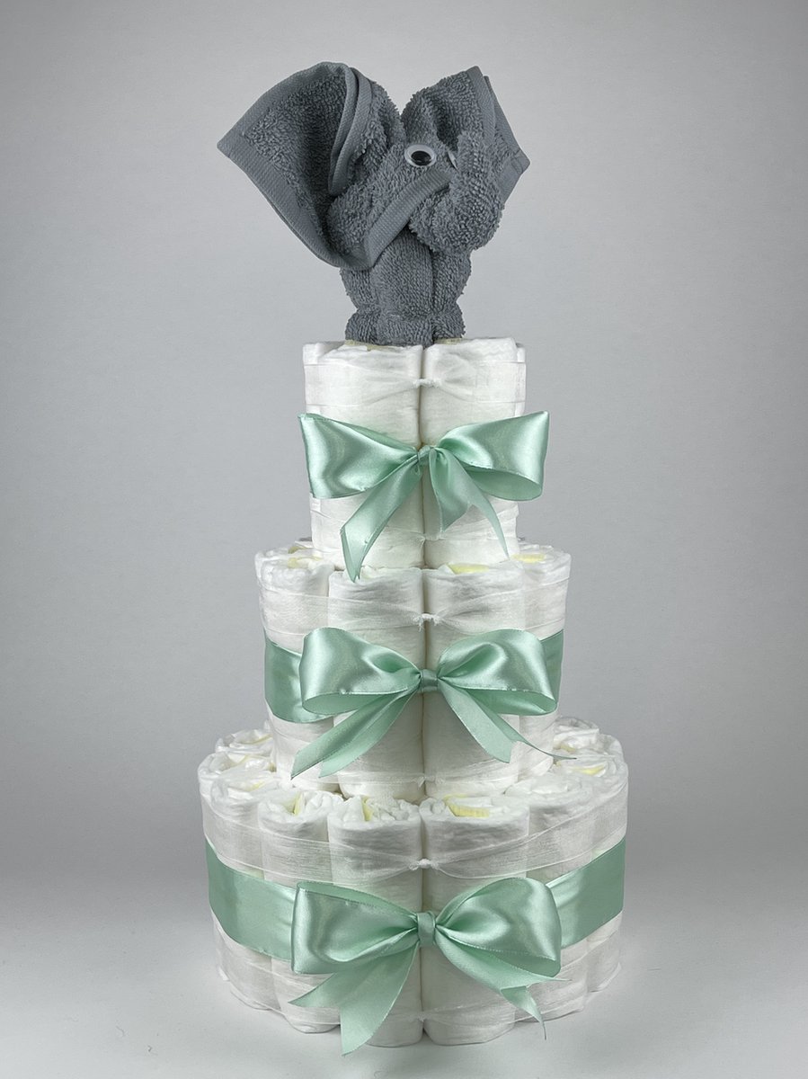 Goedkoopste Chouette-Chouette | Luiertaart Neutraal | Kraamcadeau | Geboorte Jongen Meisje | Babyshower | Olifant Grey-Blue - Groen