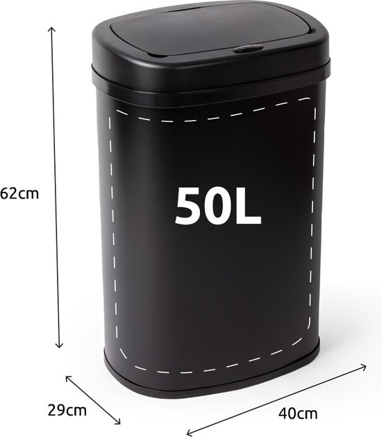 Prullenbak à capteur BluMill - 50L - Fermeture douce - Sans empreintes digitales - Hygienic Choice - Zwart