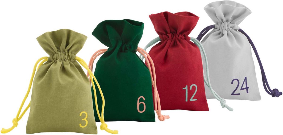 Remember - Adventkalender Zakken Set van 24 Stuks Assorti - Katoen - Multicolor -