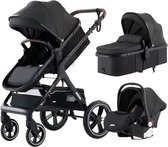 Premium 3-in-1 Kinderwagen - Draagbaar, Opvouwbaar, met Vering - Aluminium Frame - Inclusief Autostoel - Kwalitatieve Buggy voor Pasgeboren Baby - Luxe Multifunctionele Combi Kinderwagen - Zwart