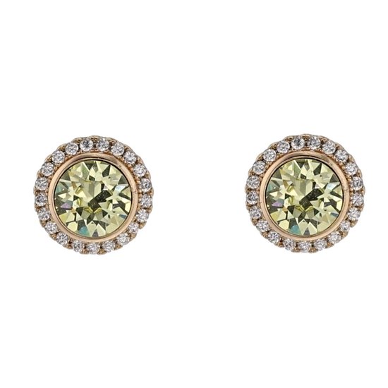Behave Oorbellen dames – oosteker dames goudkleurkleur – gele kristal steen plus afneembare ring met transparante kristallen