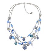 Behave Collier court femme - bleu - 40 cm de long - chaîne superposée 3 rangs - époxy, pendentifs et perles