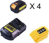 4x DCB200 Batterij / accu, compatibel met DeWalt, 18-20V 6Ah + DCB090 adapter + DCB 105 Laadstation