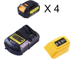 4x Batterie / accumulateur DCB200, compatible avec DeWalt, 18-20V 6Ah + adaptateur DCB090 + Station de charge DCB 105