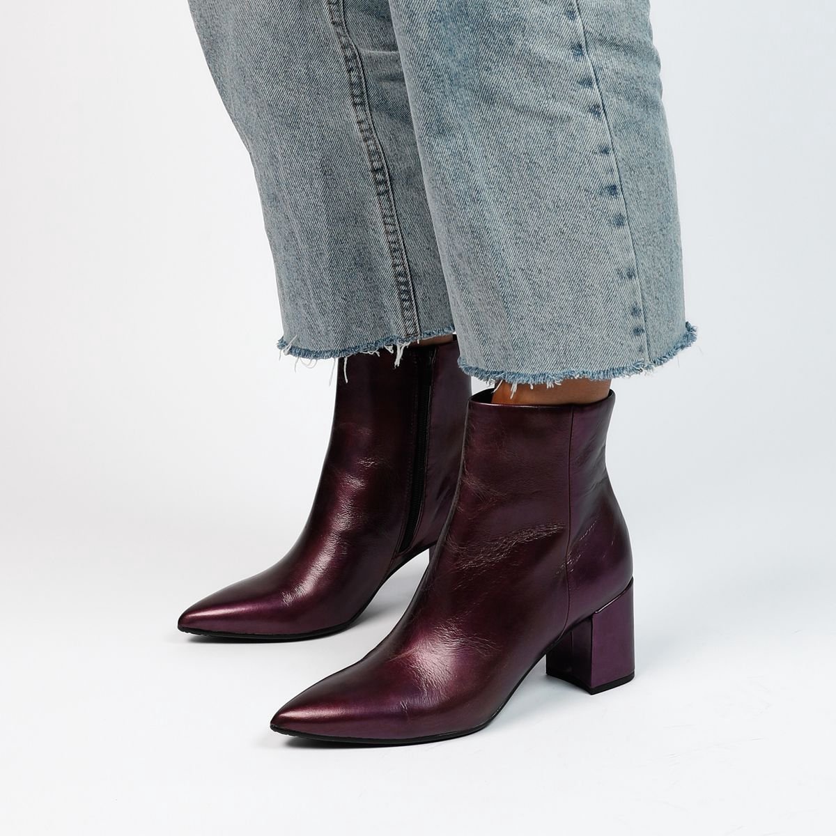 Manfield Dames Paarse leren enkellaarsjes met hak Schoenen