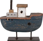 Clayre & Eef Modèle de décoration Bateau 10 cm Gris Bleu Verre