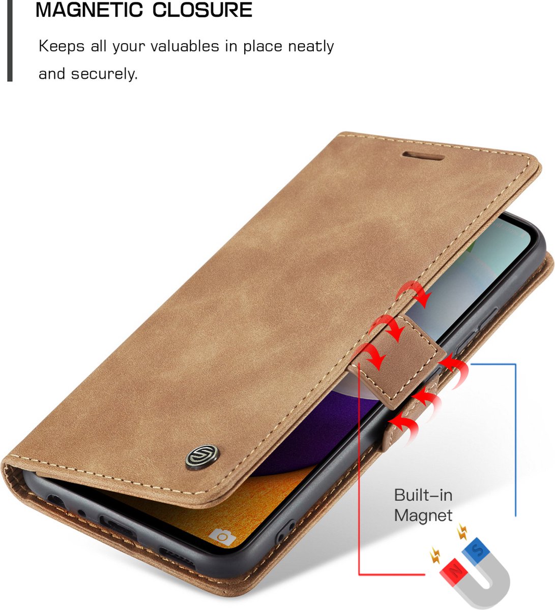 Solidenz Urban Book geschikt voor Samsung Galaxy A52s / A52 hoesje - Telefoonhoesje A52 - A52s Case Met Pasjeshouder - PU Leren Hoes - A52 cover - Bruin