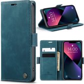 Geschikt Voor iPhone 13 Pro Hoesje - Solidenz Urban Bookcase 13 Pro - Telefoonhoesje 13 Pro - 13 Pro Case Met Pasjeshouder - PU Leren Hoes - Draadloos Opladen - Blauw