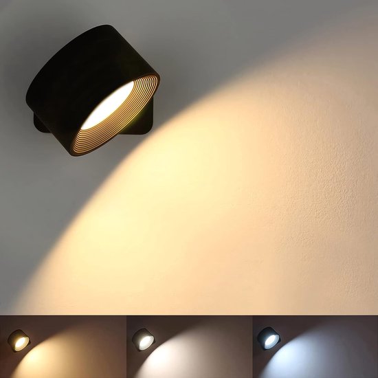Wandlamp Binnen Led Wandlamp Voor Binnen 360° Draaibare Aanraakbediening Draadloze Wandlampen Zwart