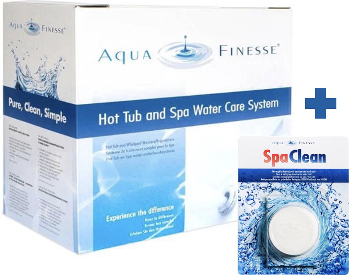 AquaFinesse Spa en Hottub Box incl. spa clean tablet - Whirpool - Waterbehandeling - Reinigt en beschermt water - Met Spa Clean tabletten - Eenvoudig in gebruik - Voor schoner en gezonder water - Milieuvriendelijk - Aquafinesse
