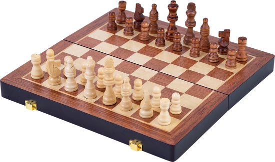 Longfield Games Schaakspel Deluxe Inklapbaar 30 Cm Hout Bruin