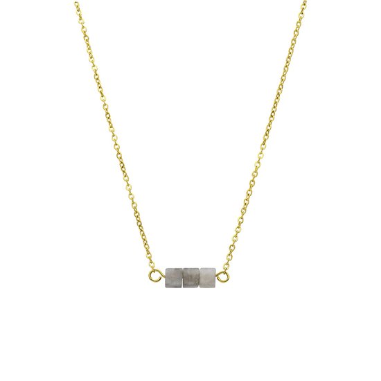 Lucardi Dames Stalen goldplated ketting met glitter steen - Ketting - Staal - Goudkleurig - 45 cm