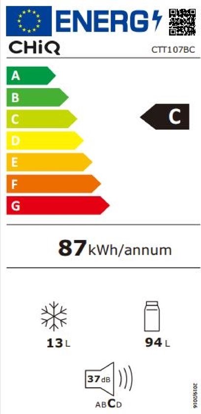 CHiQ CTT107BC - Tafelmodel Koelkast Met Vriesvak - 107 Liter - C Label - 37dB - Compact Zwart Design - 12 Jaar Garantie op Compressor