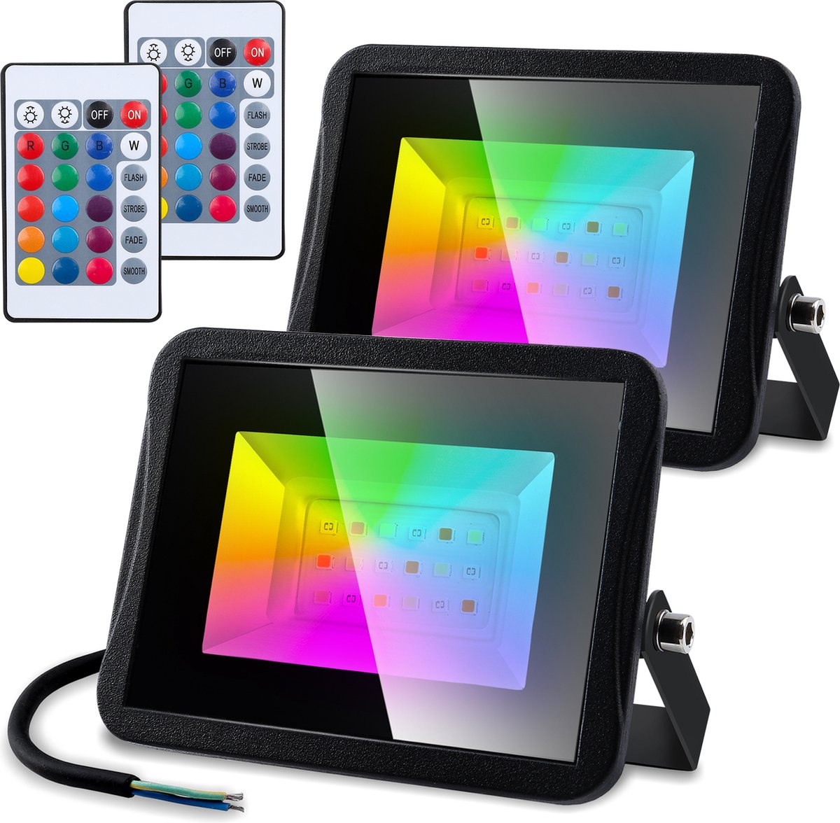 2 Projecteurs LED RGBW 50W Extérieurs - Télécommande, IP66, Minuterie 24h, Pour Jardin Et Fêtes