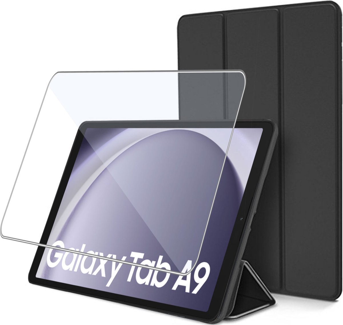 Tablet Hoes + Screenprotector geschikt voor Samsung Galaxy Tab A9 – Tempered Glass - Extreme Shock - Zwart