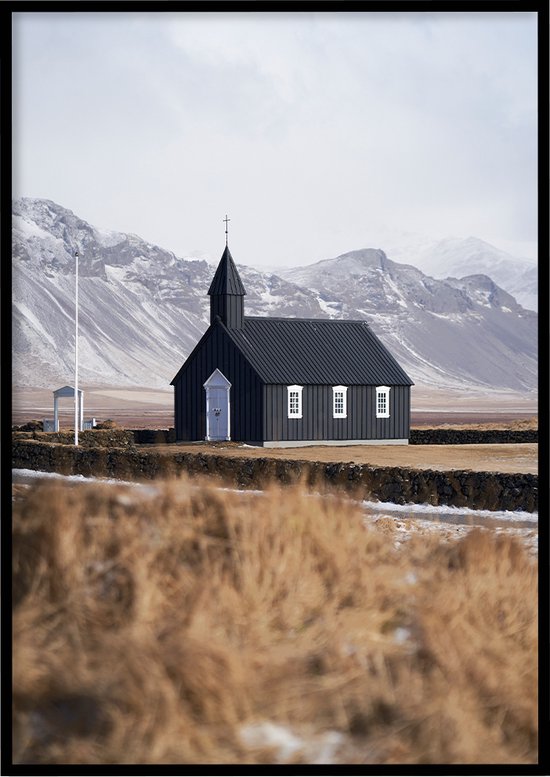 Poster Budakirkja IJsland - Natuur poster - 50x70 cm - Exclusief lijst - WALLLL